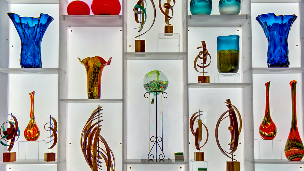 Collection of glass vases and ornaments